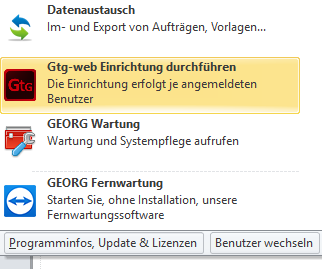 Zu sehen ist wie der GTG-Knopf im Startmenü aussieht